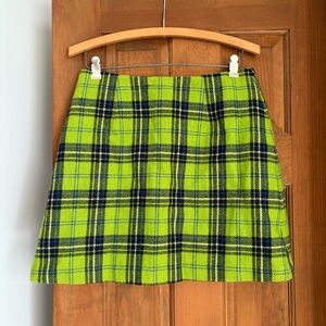 Vintage Y2K Express Sz 9/10 Green Plaid Mini Skirt Wool Blend Academia Clueless